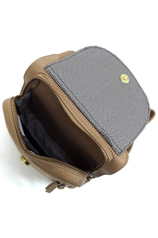 Mocha Fashion Flat Crossbody Bag Interior view