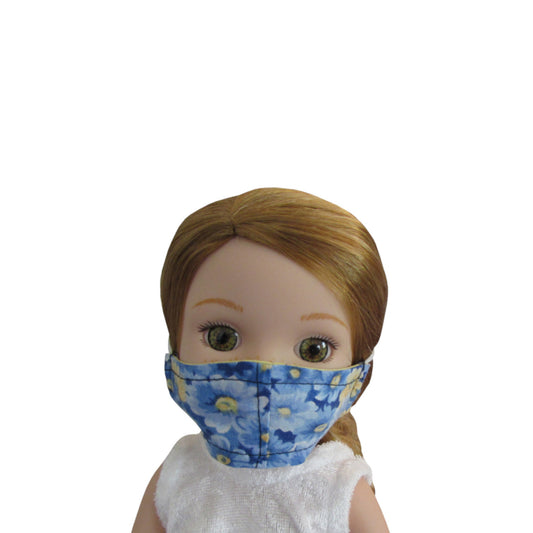 Multi-Blue and Yellow Floral Print Doll Face Mask for 14 1/2-inch dolls with Wellie Wishers doll Front