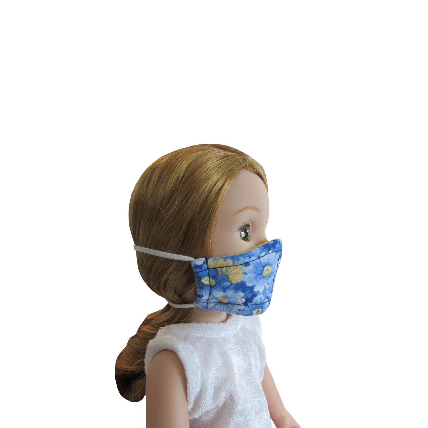 Multi-Blue and Yellow Floral Print Doll Face Mask for 14 1/2-inch dolls with Wellie Wishers doll Side