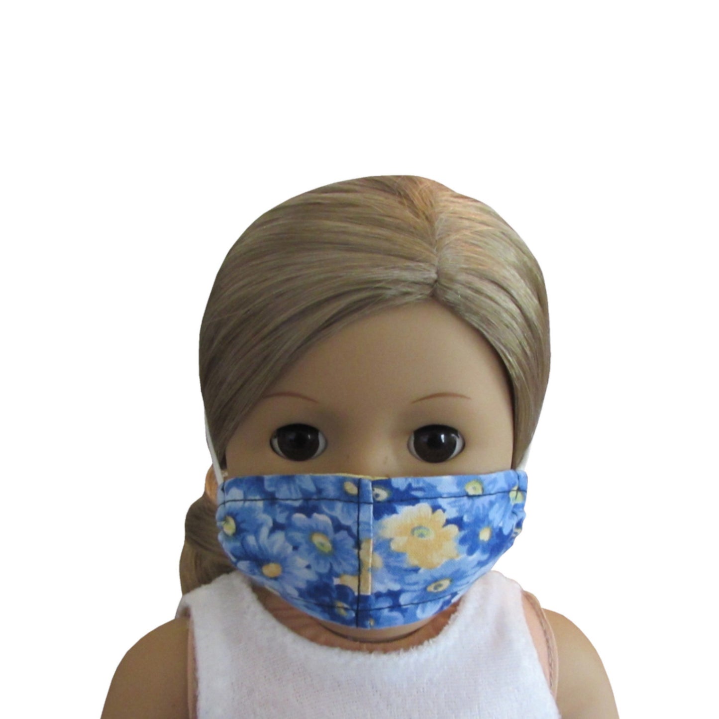 Multi-Blue and Yellow Floral Print Doll Face Mask for 18-inch dolls with American Girl doll Front