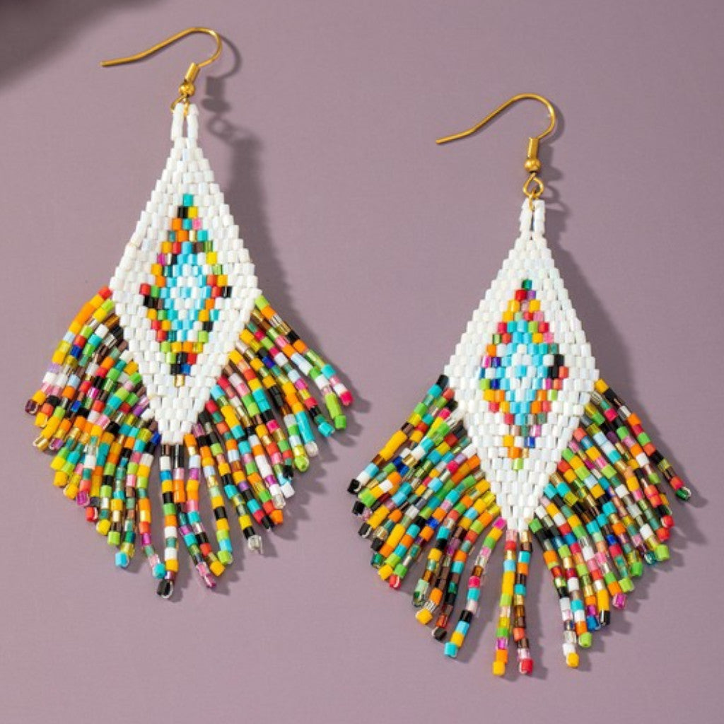 Multi Boho Seed Bead Drop Earrings