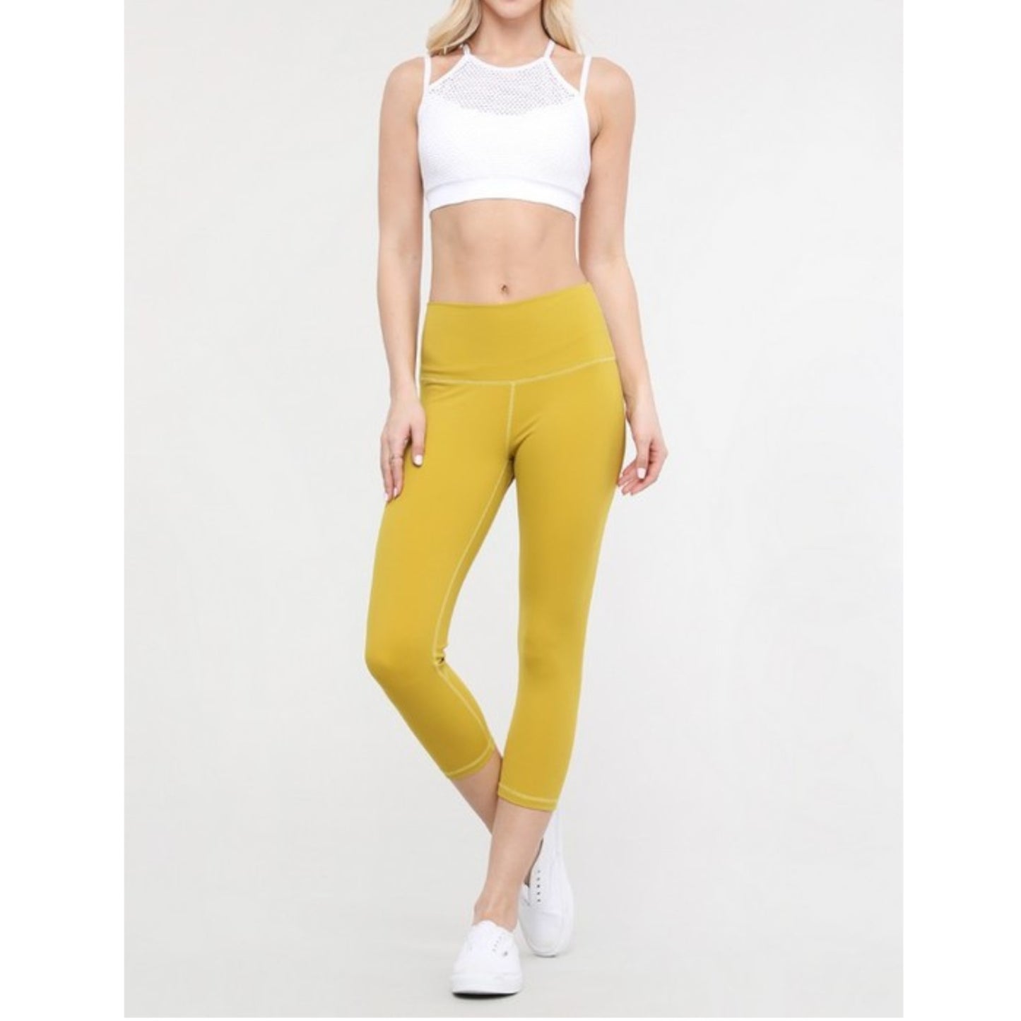 Mustard Buttery Soft Capri Activewear Leggings Front view