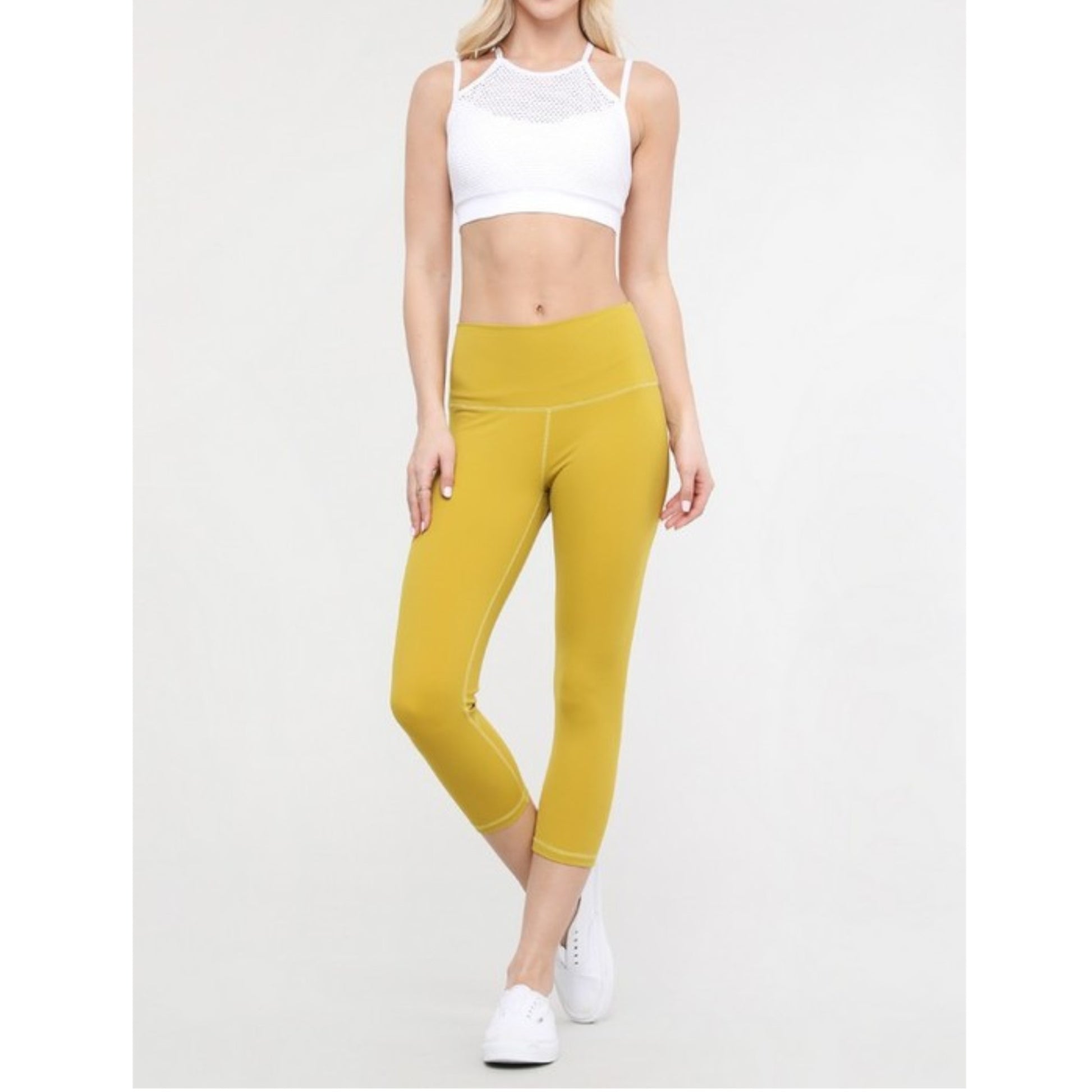 Mustard Buttery Soft Capri Activewear Leggings Front view