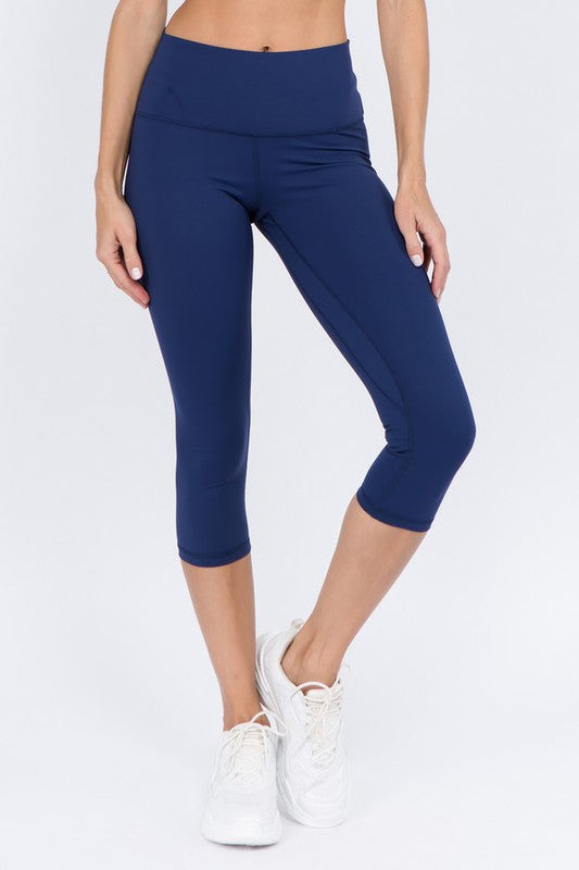 Navy Buttery Soft Capri Activewear Leggings Front view
