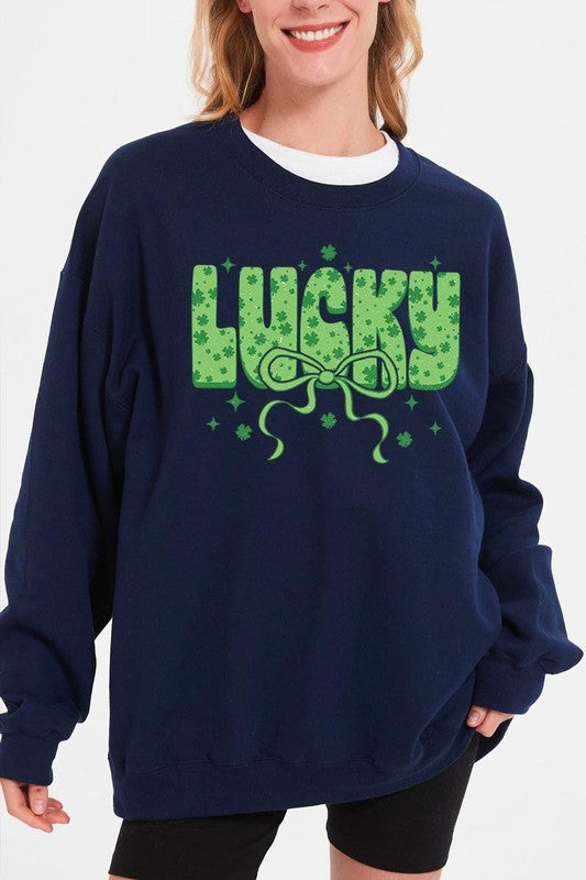 Navy Coquette Lucky Bow Graphic Sweatshirt