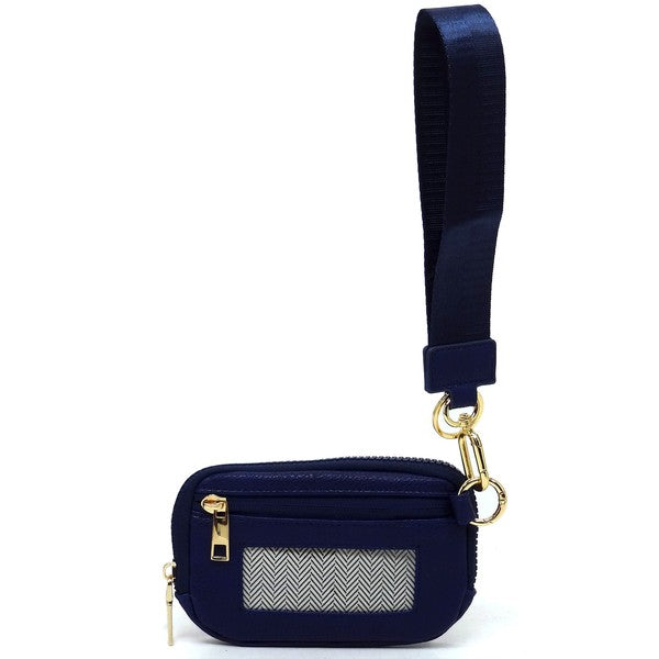 Navy Fashion Pouch Wallet Wristlet Back view Strap Up