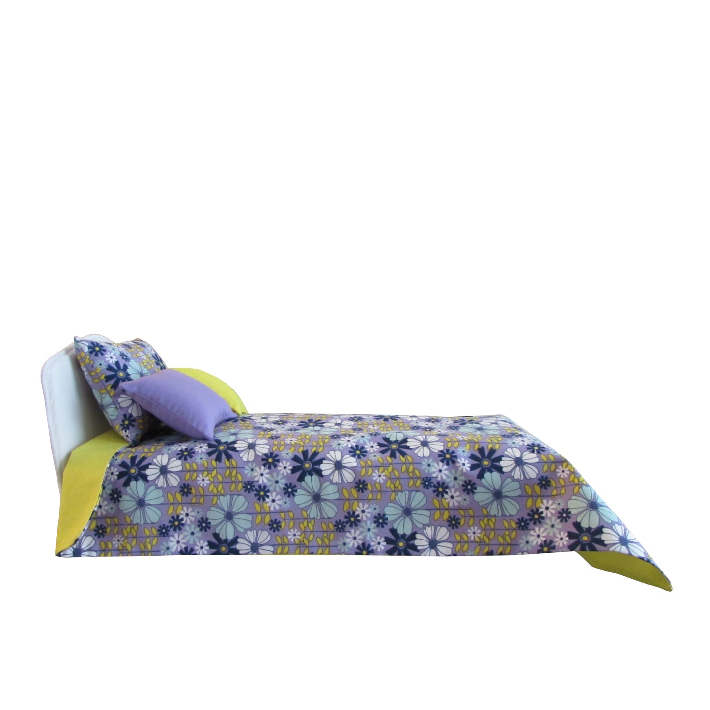 Navy Lilac Floral Print Doll Bedding for 14 1/2-inch dolls