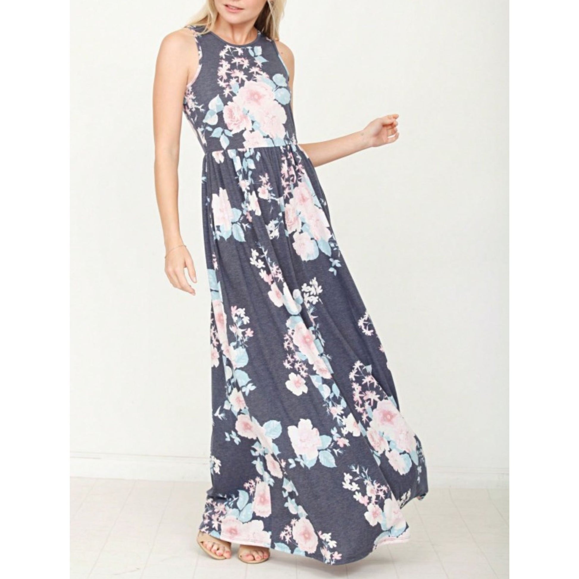 Navy_Vintage_Floral_Maxi_Dress_with_Hidden_Pockets_-_Front_view_on_Model