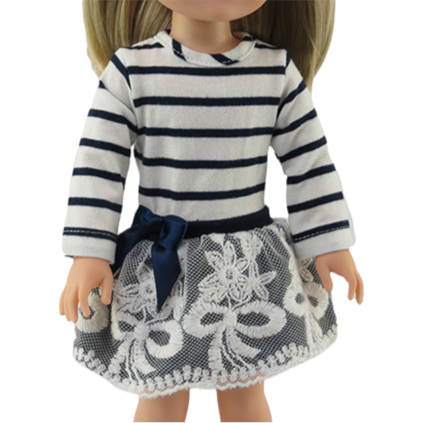 Navy and White Striped Dress for 14 1/2-inch dolls Up Close