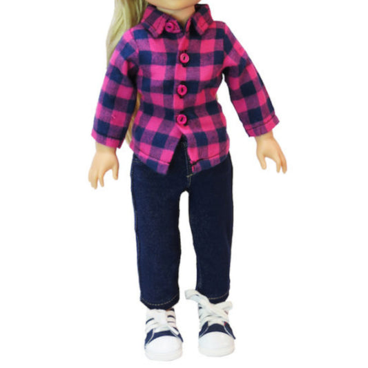 Navy and Pink Checkered Outfit for 14 1/2-inch dolls with doll