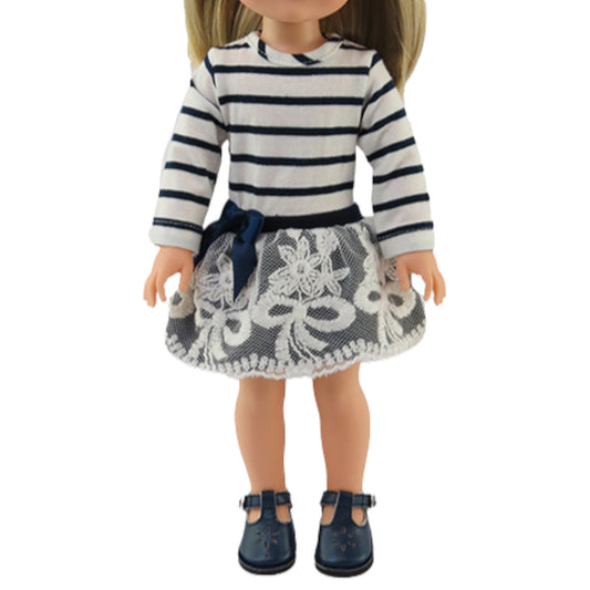 Navy and White Striped Dress for 14 1/2-inch dolls with doll