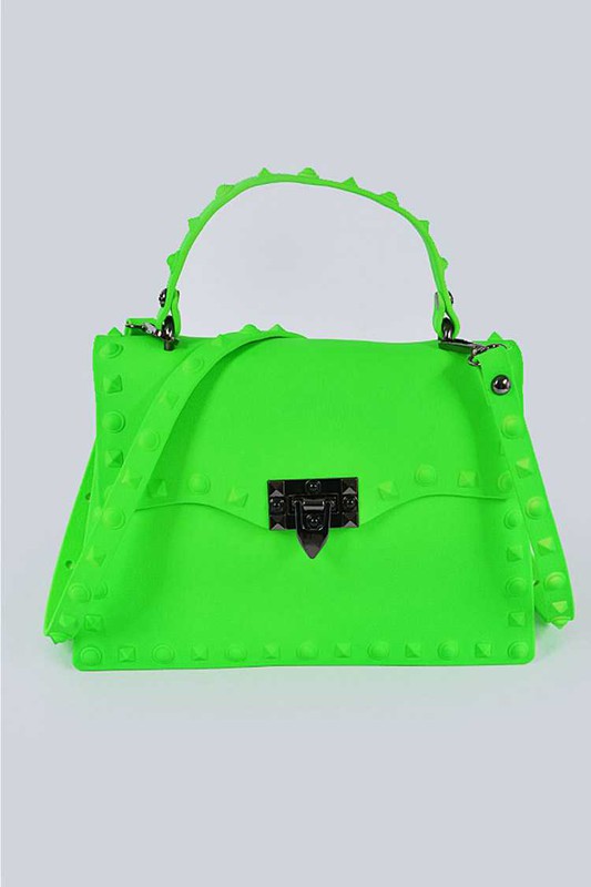 Neon Green Matte Finish Studded Convertible Jelly Bag Front view