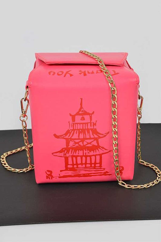 Neon Pink Chinese Take Out Box Fashion Clutch Front view