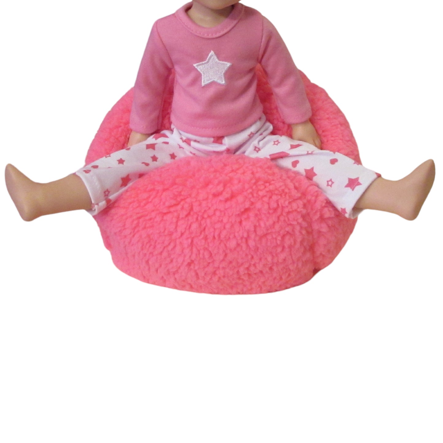 Neon Pink Faux Fur Sherpa Doll Bean Bag Chair for 14 1/2-inch dolls with doll