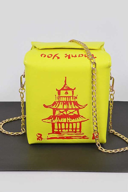 Neon Yellow Chinese Take Out Box Fashion Clutch Front view