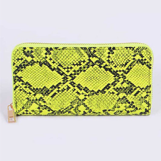 Neon Yellow Python Printed Fashion Wallet Front view