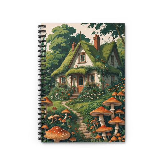 Notebook with a fairy tale house and mushrooms design on the cover