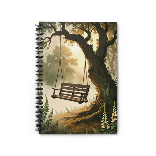 Notebook with a tree swing design on a white background