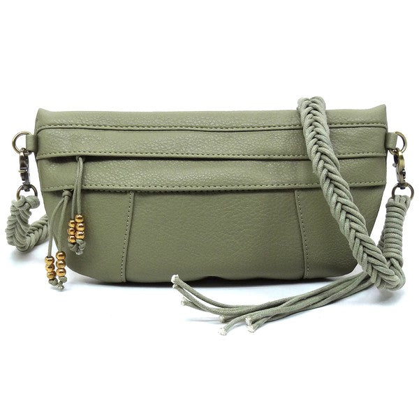Olive Braided Tassel Strap Crossbody Bag Front view