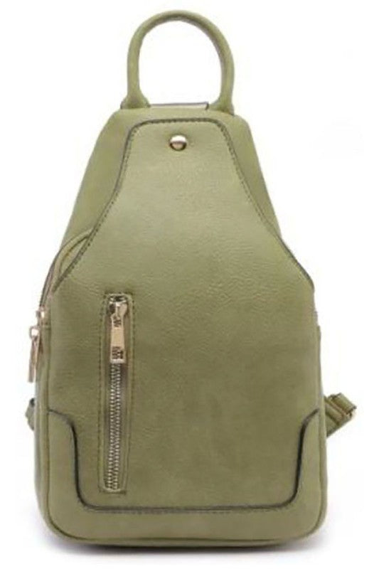 Olive Fashion Sling Backpack Front view