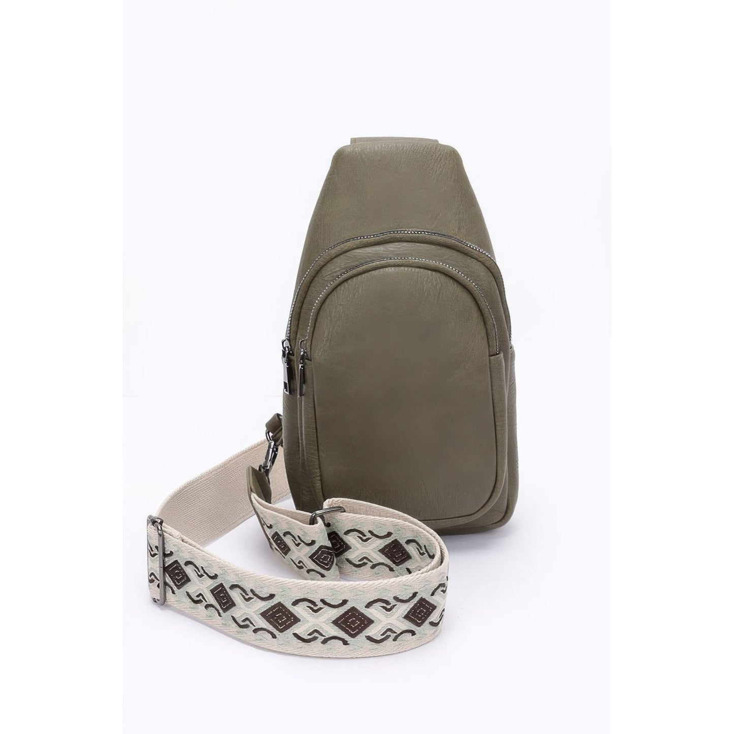 Faux Leather Sling Bag W/multi Color Strap