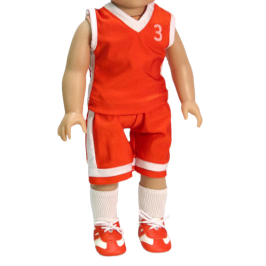 Orange Basketball Uniform with Shoes for 18-inch dolls with doll