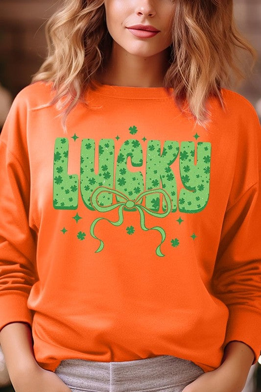 Orange Coquette Lucky Bow Graphic Sweatshirt