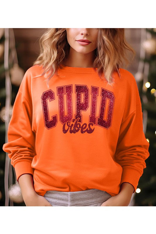 Orange Cupid Vibes Fleece Sweatshirt