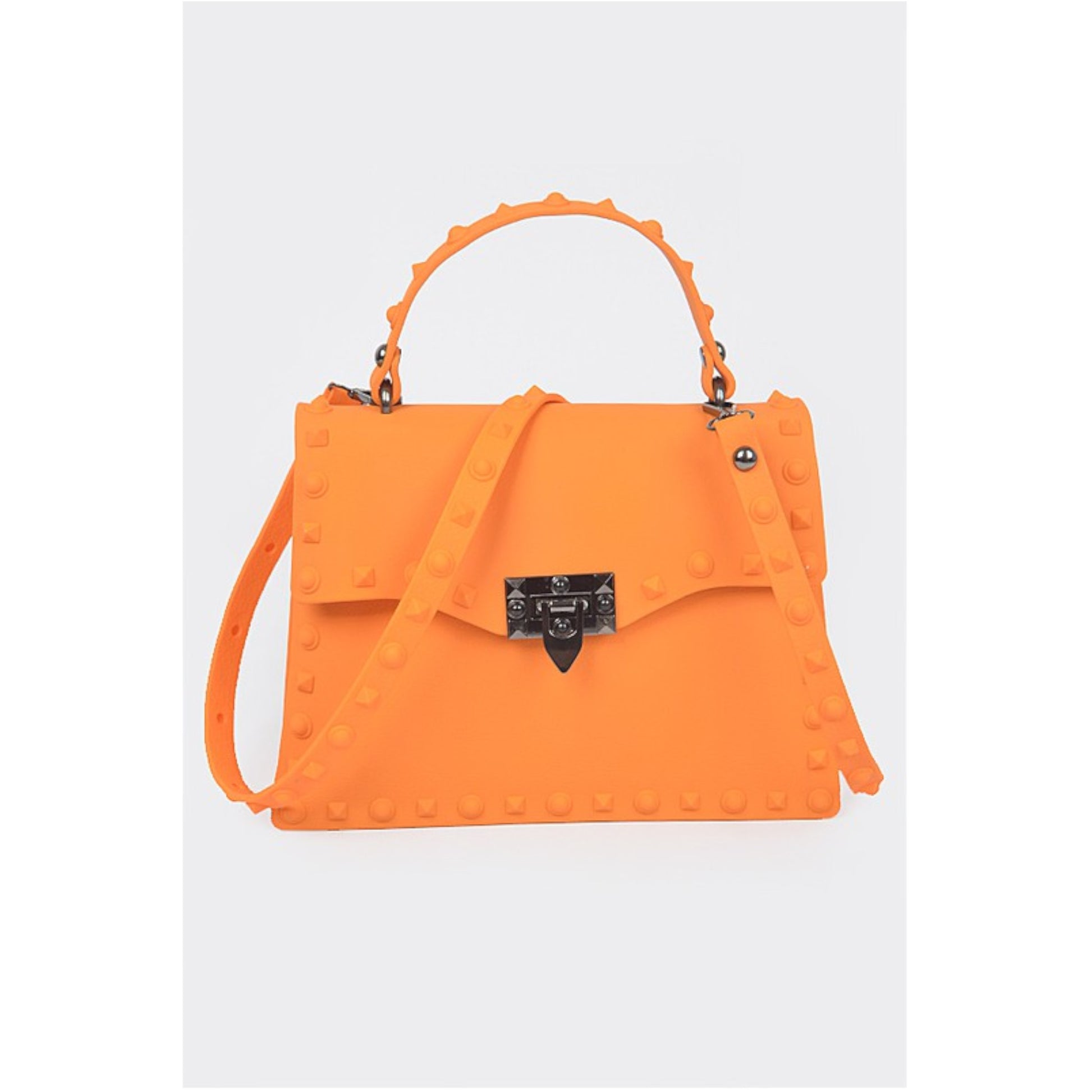 Orange Matte Finish Studded Convertible Jelly Bag Front view