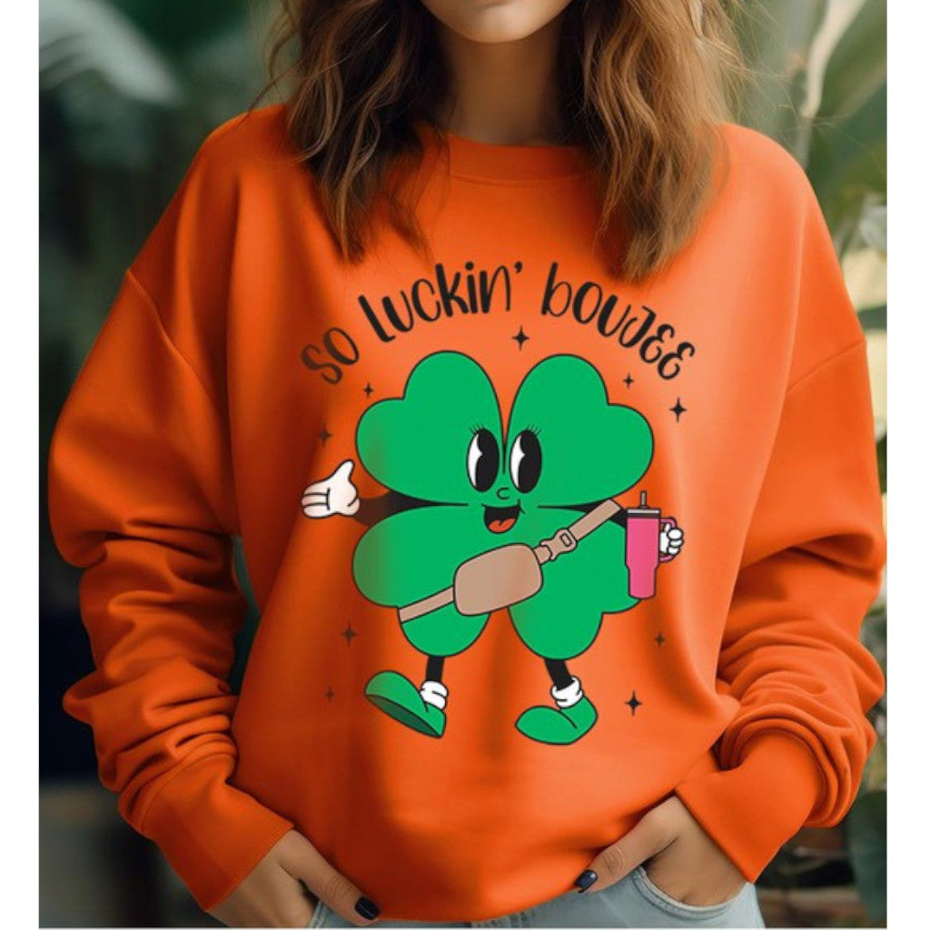 Orange So Luckin' Boujee Shamrock Sweatshirt