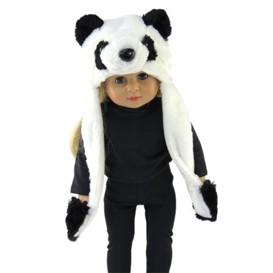 Panda Hat for 18 inch dolls with doll Front view