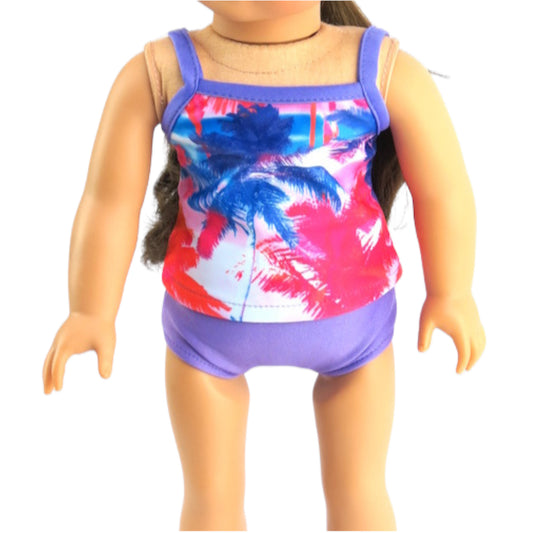 Paradise Palm Tree Bathing Suit with doll without coverup shorts for 18-inch dolls