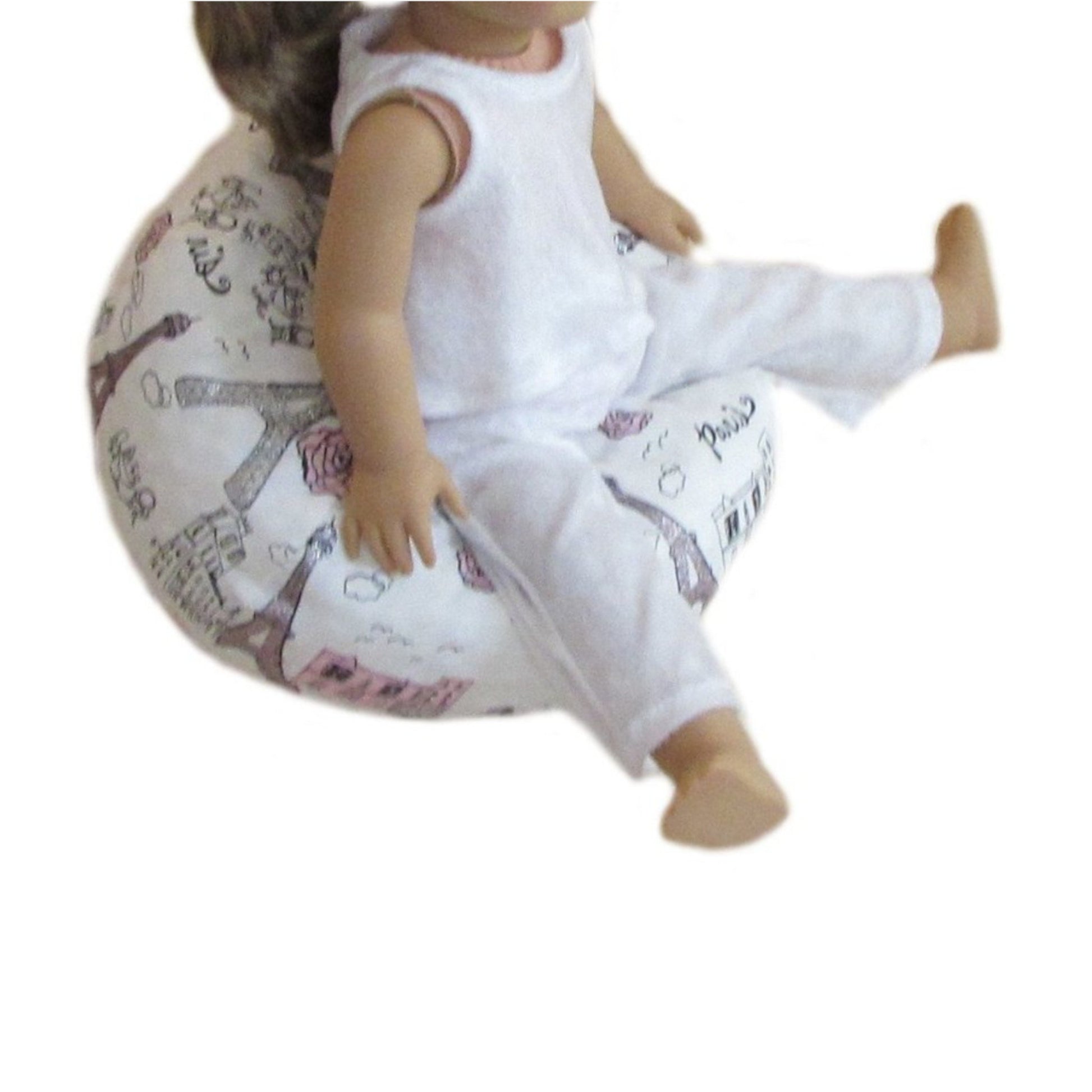 Paris Doll Bean Bag Chair for 18-inch dolls with doll Side view