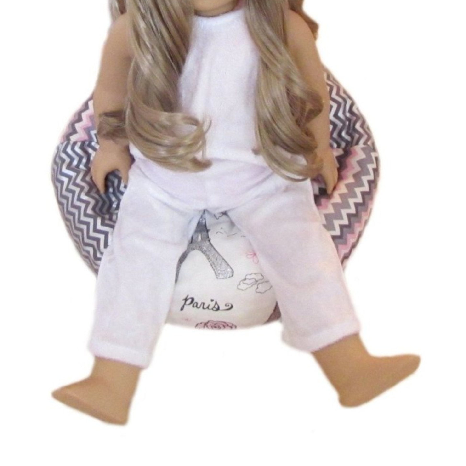 Paris Pink Black Gray Chevron Doll Bean Bag Chair for 18-inch dolls with doll