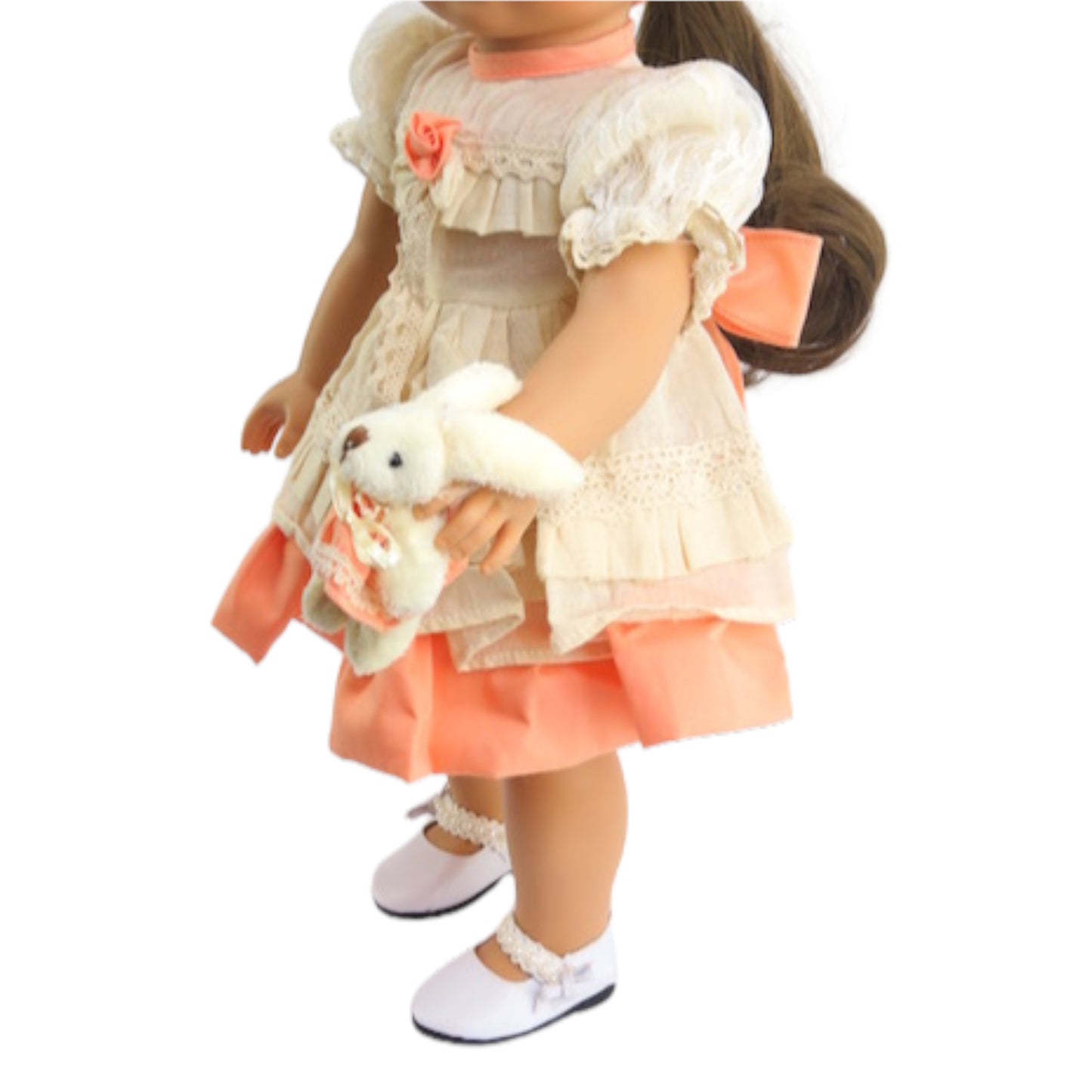 Peach Dress with Bunny for 18-inch dolls with doll Side view