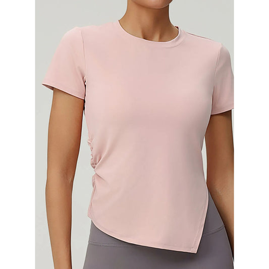 Full Size Slit Round Neck Short Sleeve Active T-Shirt Plus Size