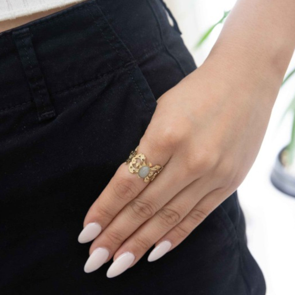 Perdita Adjustable Ring on finger