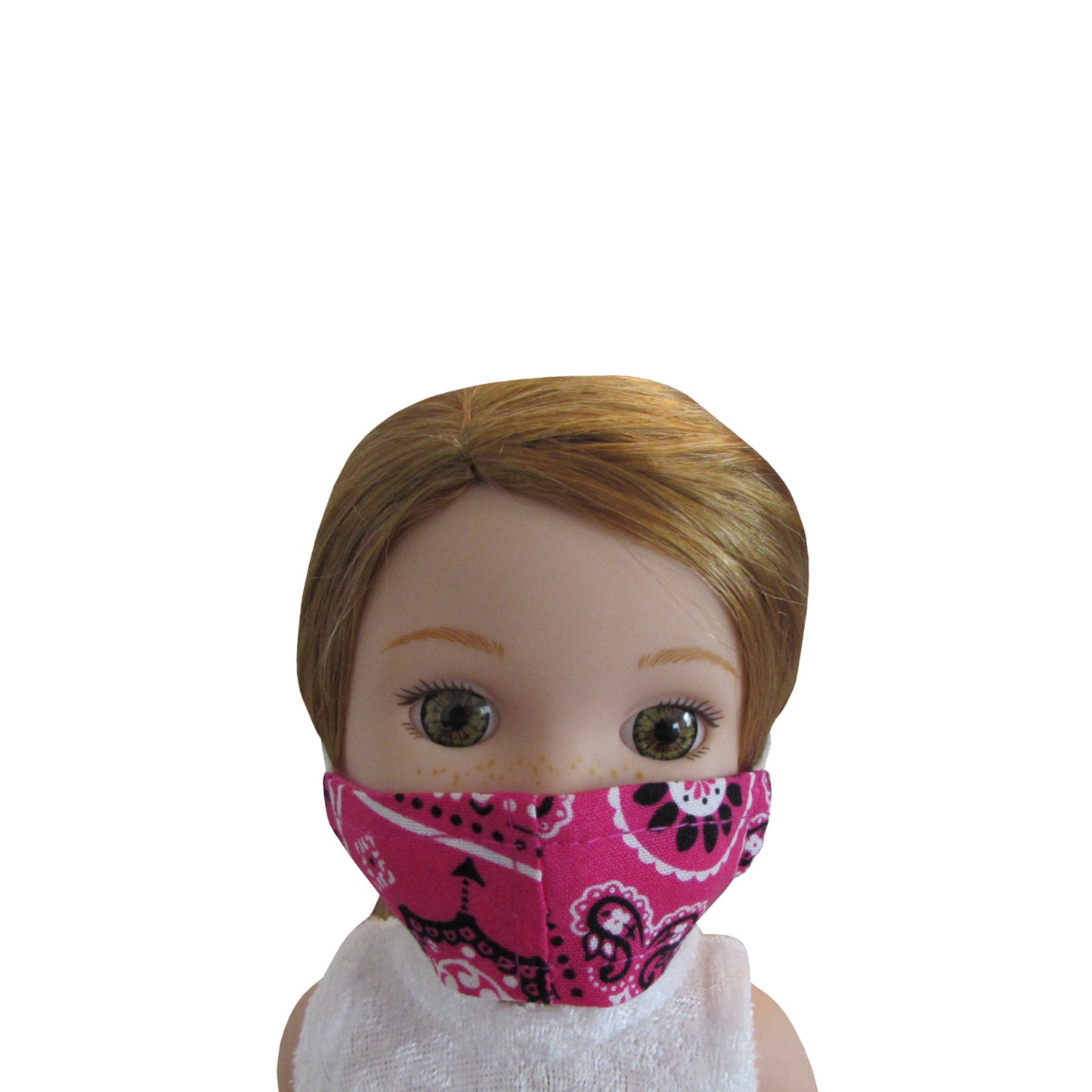 Pink Bandana Print Doll Face Mask for 14 1/2-inch dolls with Wellie Wishers doll Front