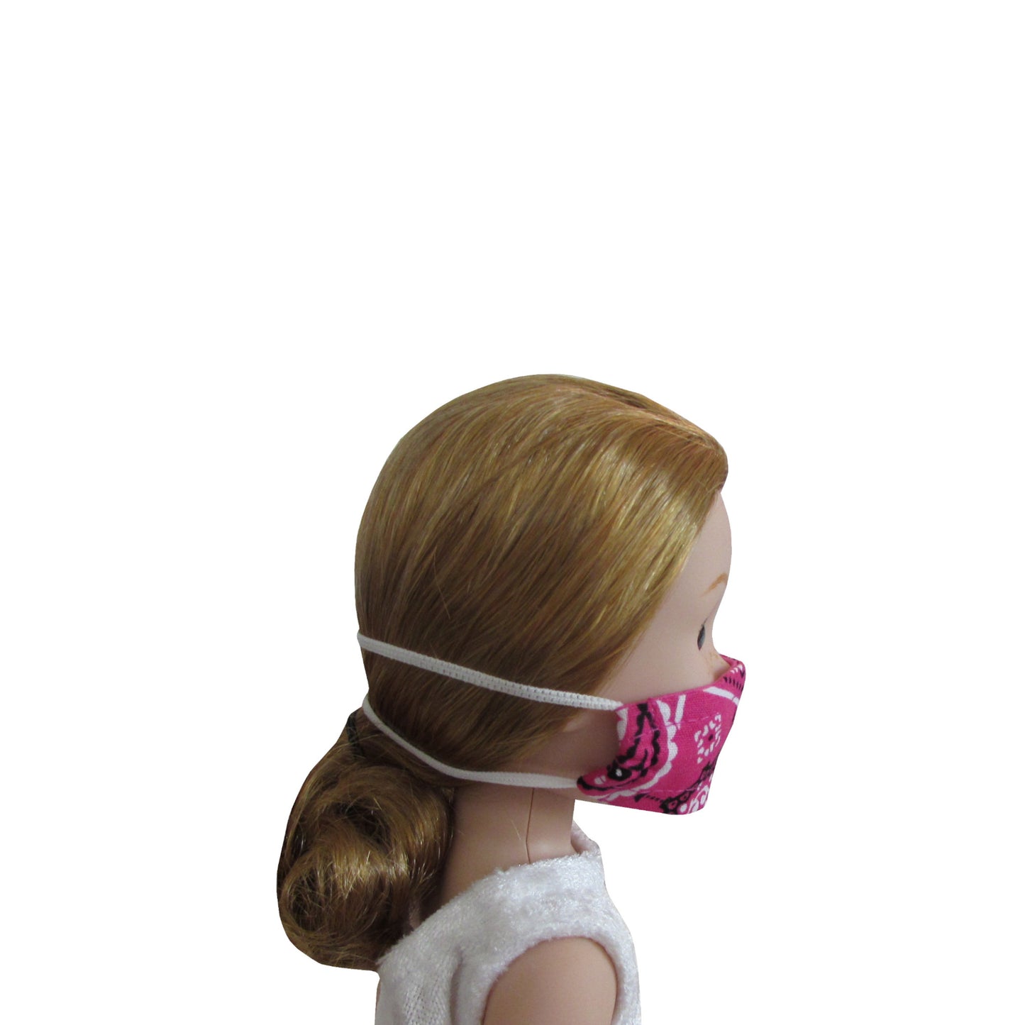 Pink Bandana Print Doll Face Mask for 14 1/2-inch dolls with Wellie Wishers doll Side