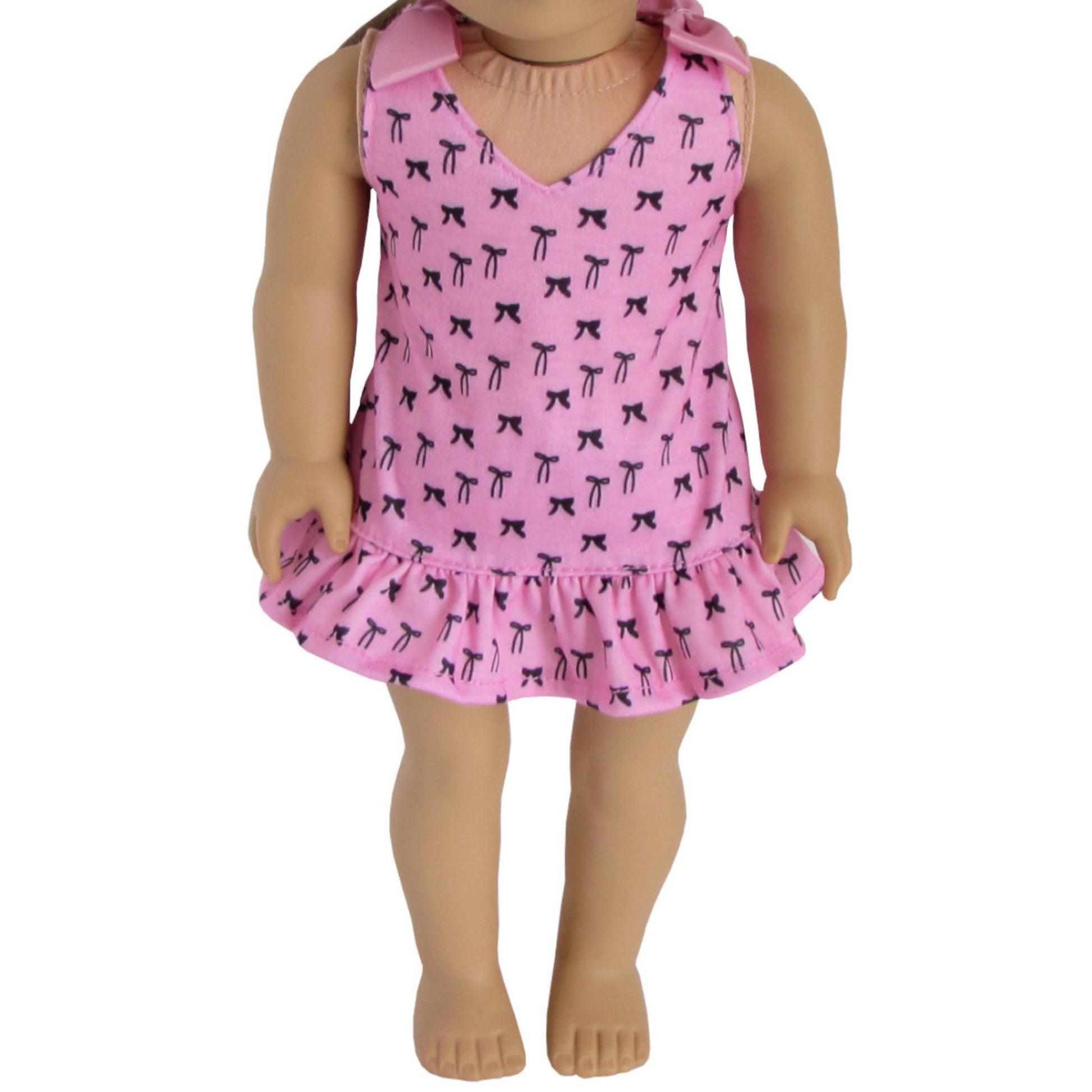 Pink Bow Dress with Headband for 18-inch dolls  with doll