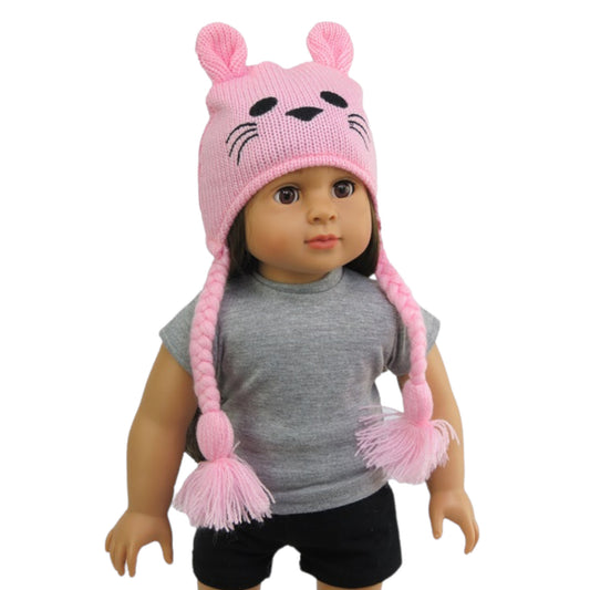 Pink Bunny Beanie with Doll for 18-inch dolls