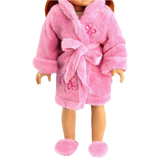 Pink Butterfly Bathrobe for 18-inch dolls with doll