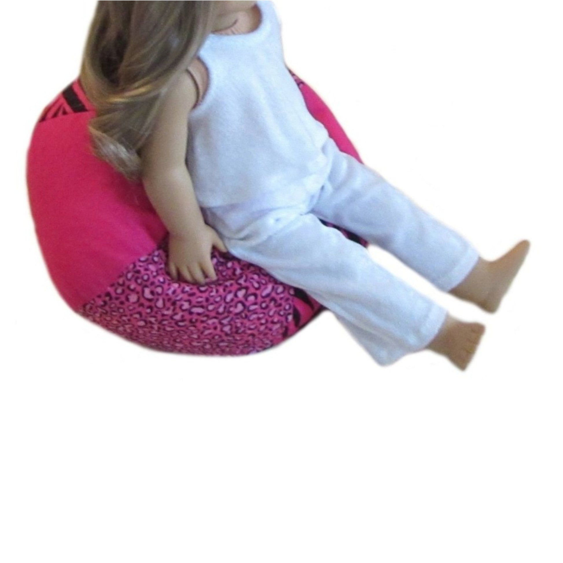 Pink Cheetah Zebra Doll Bean Bag Chair for 18-inch dolls with doll Side view