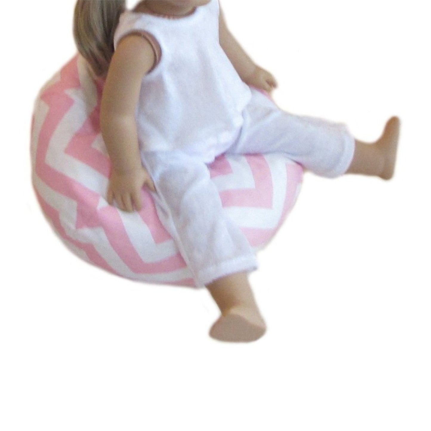 Pink Chevron Doll Bean Bag Chair for 18-inch dolls with doll Side view