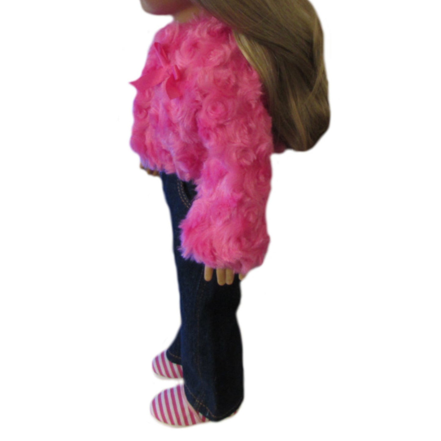 Pink Doll Jacket and Jeans Outfit for 18-inch dolls with doll Side view 2