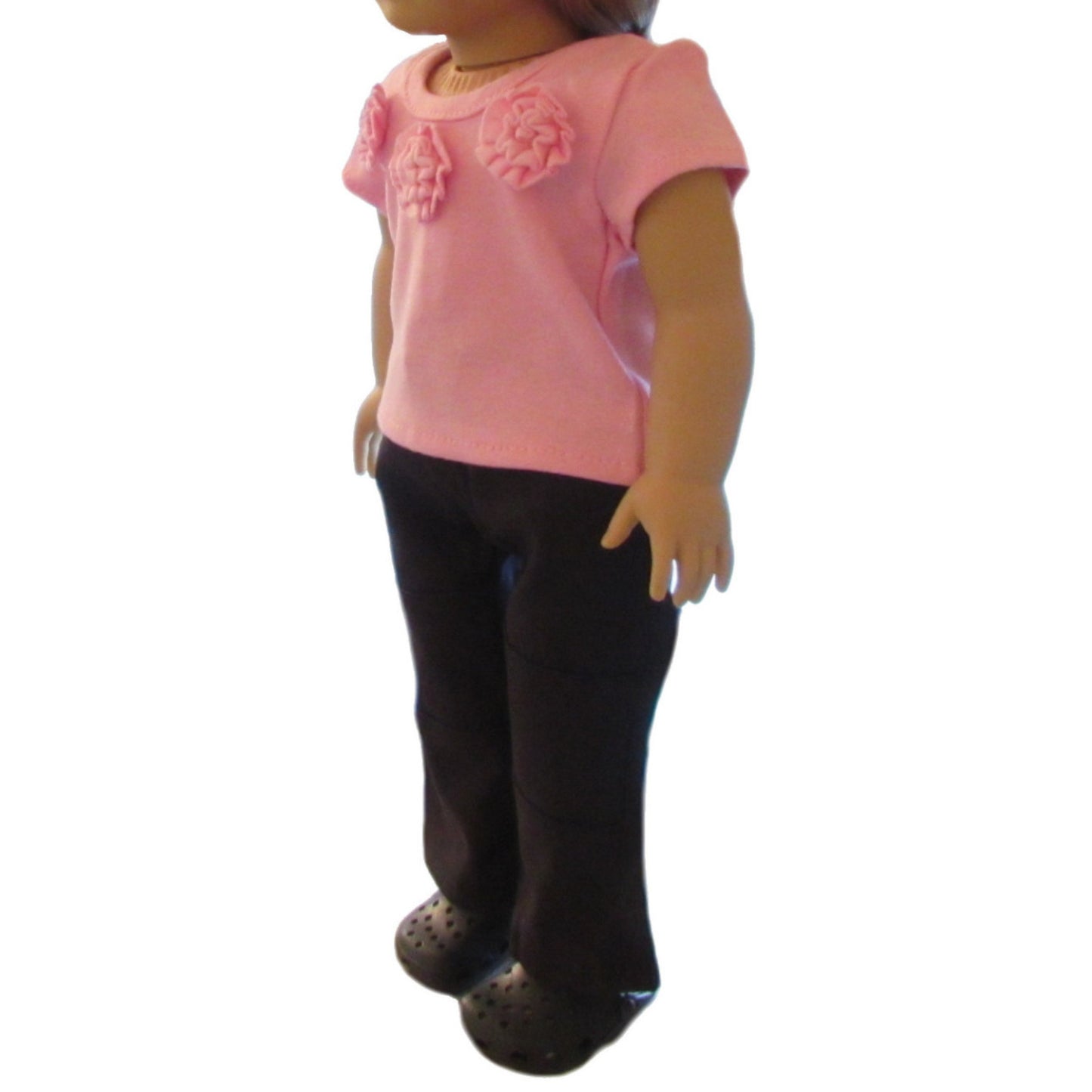 Pink Doll Top and Black Pants Outfits for 18-inch dolls Side view