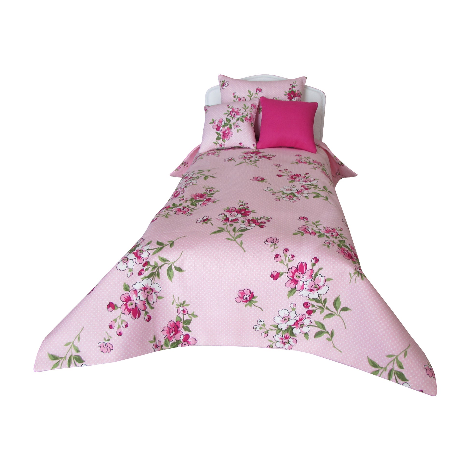 Pink Dots Floral Print Doll Pillows Bedding for 14 1/2 inch dolls Front view