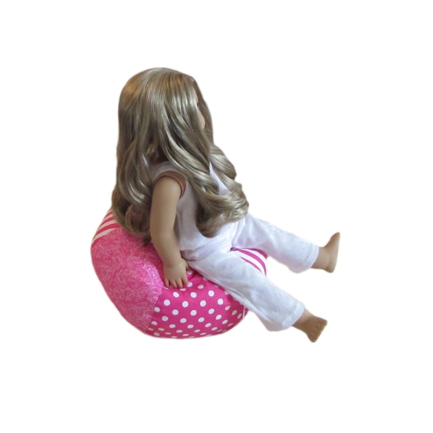 Pink Dots Stripes Floral Doll Bean Bag Chair for 18-inch dolls with doll Side view