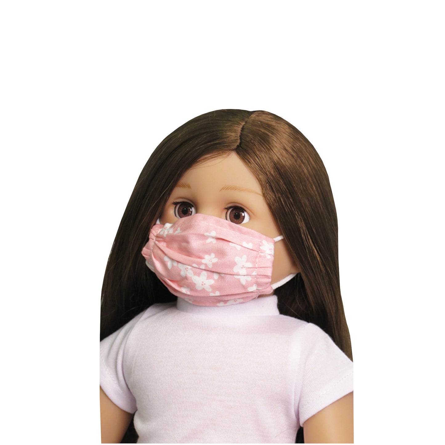 Pink Floral Face Mask for 18-inch dolls on doll