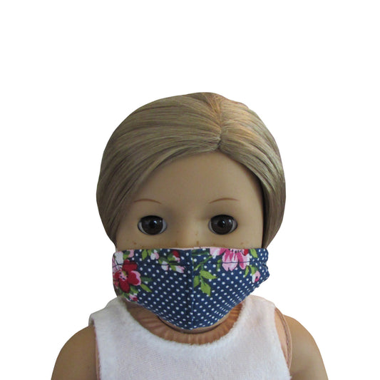 Pink Floral and Dots on Navy Print Doll Face Mask for 18-inch dolls with American Girl doll Front